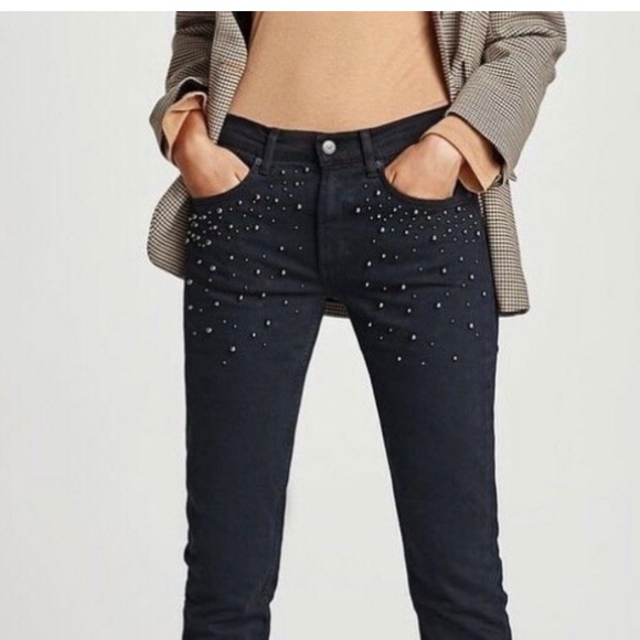 Zara Denim - Zara Premium Denim Black Bead Embellished Jeans Women's 10